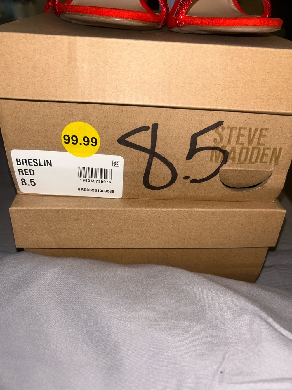 Steve Madden Red Glitter Suede Breslin Stiletto Sandals - Picture 6 of 7